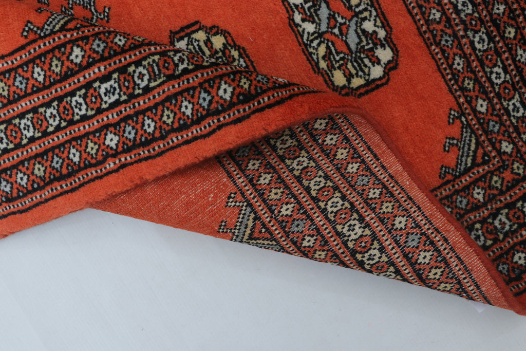 2x3 Orange Mori Bokhara Handmade Wool & Cotton Rug | Geometric Hand-Knotted Area Rug