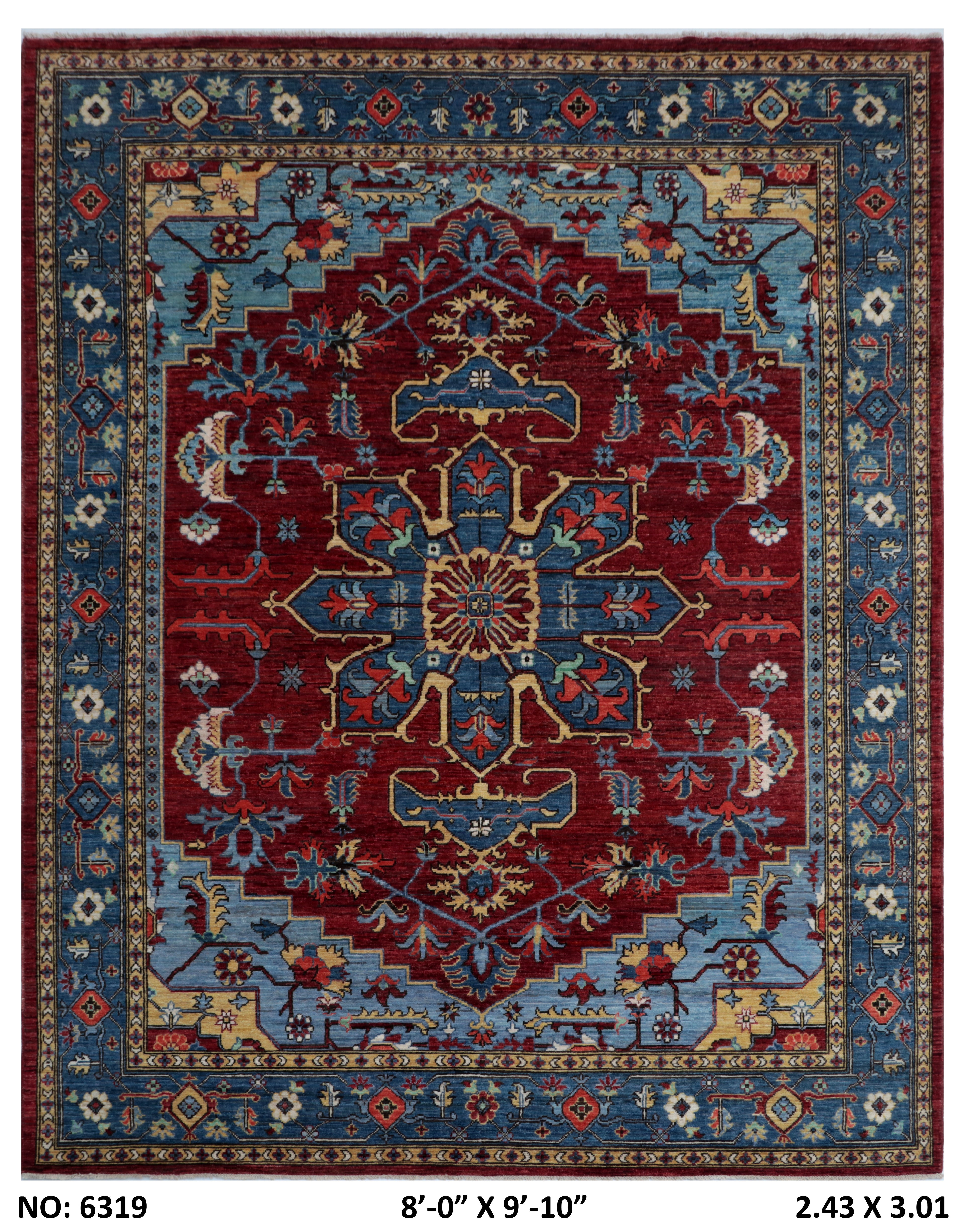 8x10 Red Floral Handmade Cotton & Wool Rug | Luxury Area Rug