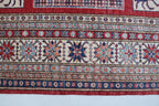 5x8 Beige & Red Super Kazak Geometric Handmade Cotton & Wool Rug | Premium Luxury Area Rug