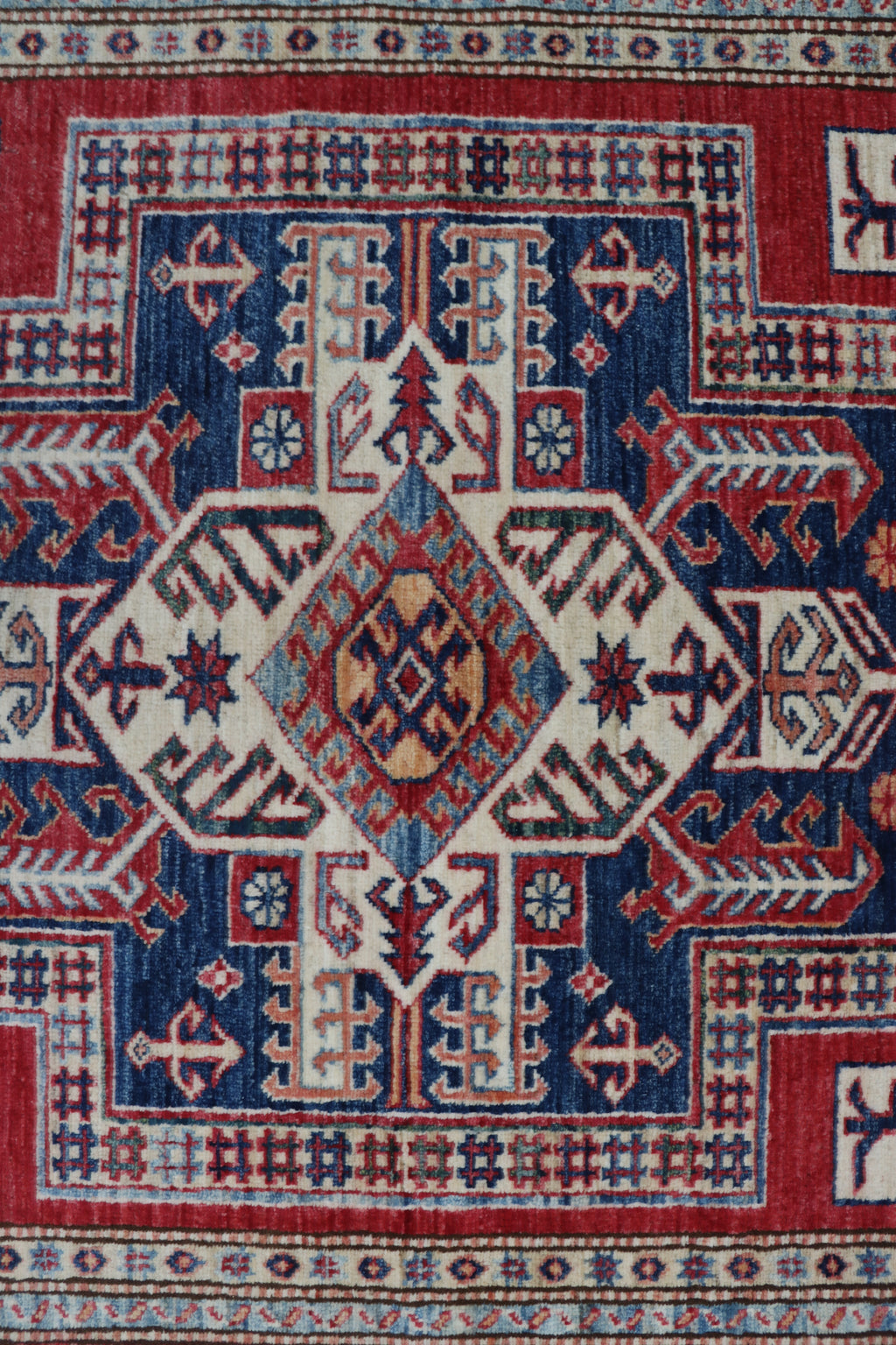 5x8 Beige & Red Super Kazak Geometric Handmade Cotton & Wool Rug | Premium Luxury Area Rug