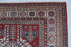 5x8 Beige & Red Super Kazak Geometric Handmade Cotton & Wool Rug | Premium Luxury Area Rug