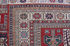 5x8 Beige & Red Super Kazak Geometric Handmade Cotton & Wool Rug | Premium Luxury Area Rug