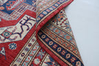 5x8 Beige & Red Super Kazak Geometric Handmade Cotton & Wool Rug | Premium Luxury Area Rug