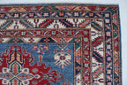 5x6 Beige & Blue Super Kazak Geometric Handmade Cotton & Wool Rug | Premium Luxury Area Rug