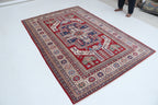5x8 Super Kazak Geometric Area Rug | Handmade Cotton & Wool Rug | Vegetable Dyed