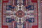 5x8 Super Kazak Geometric Area Rug | Handmade Cotton & Wool Rug | Vegetable Dyed