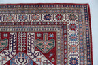 5x8 Super Kazak Geometric Area Rug | Handmade Cotton & Wool Rug | Vegetable Dyed