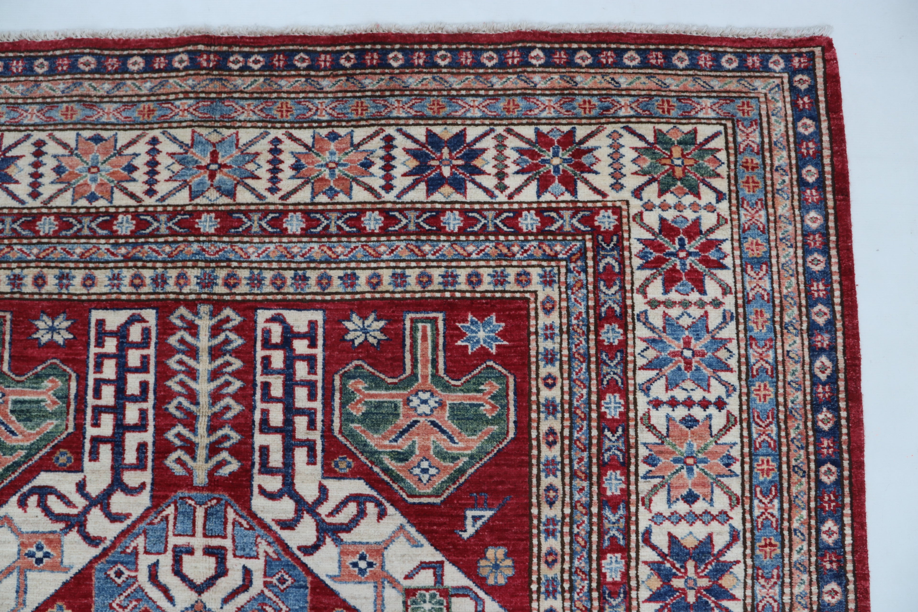 5x8 Super Kazak Geometric Area Rug | Handmade Cotton & Wool Rug | Vegetable Dyed