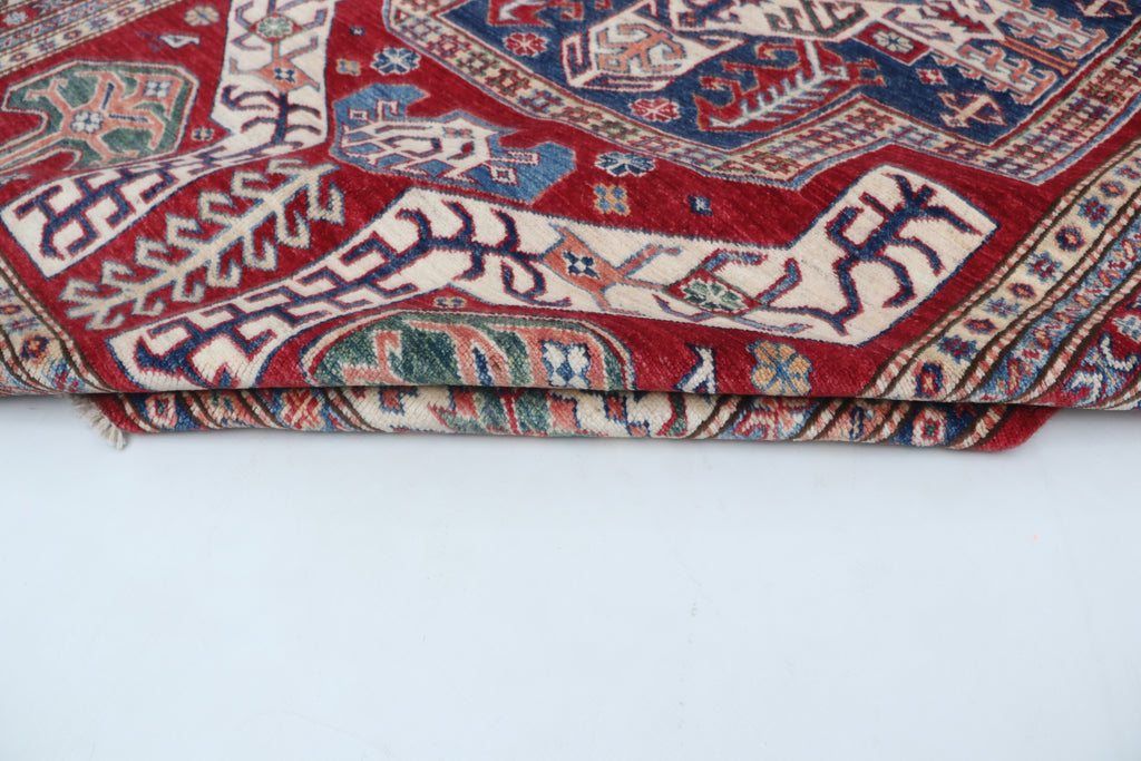 5x8 Super Kazak Geometric Area Rug | Handmade Cotton & Wool Rug | Vegetable Dyed