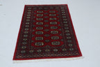 3x5 Red Mori Bokhara Handmade Wool & Cotton Rug | Geometric Hand-Knotted Area Rug