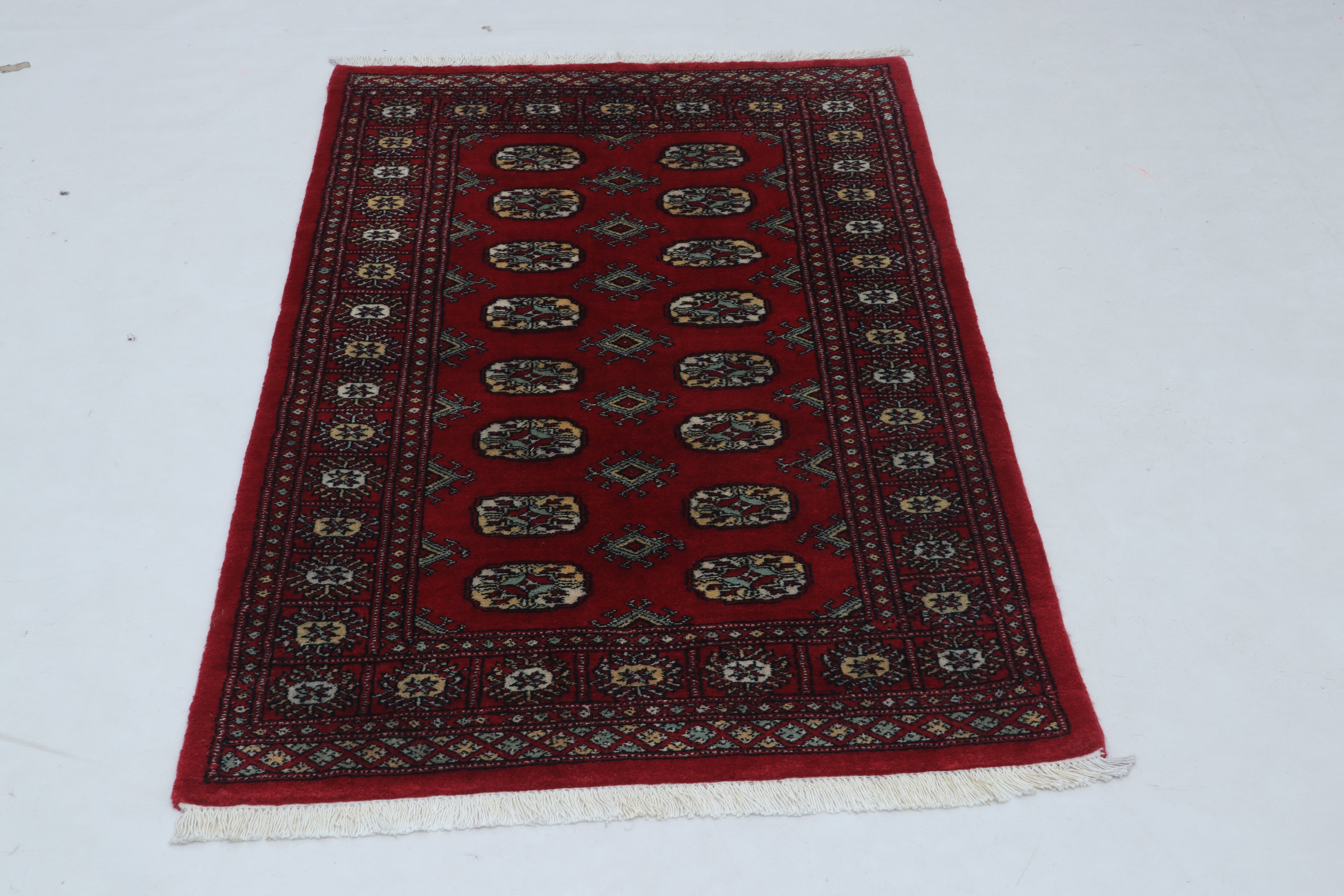 3x5 Red Mori Bokhara Handmade Wool & Cotton Rug | Geometric Hand-Knotted Area Rug