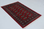 3x5 Red Mori Bokhara Handmade Wool & Cotton Rug | Geometric Hand-Knotted Area Rug