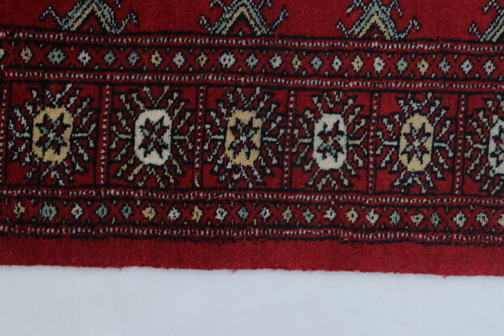 3x5 Red Mori Bokhara Handmade Wool & Cotton Rug | Geometric Hand-Knotted Area Rug
