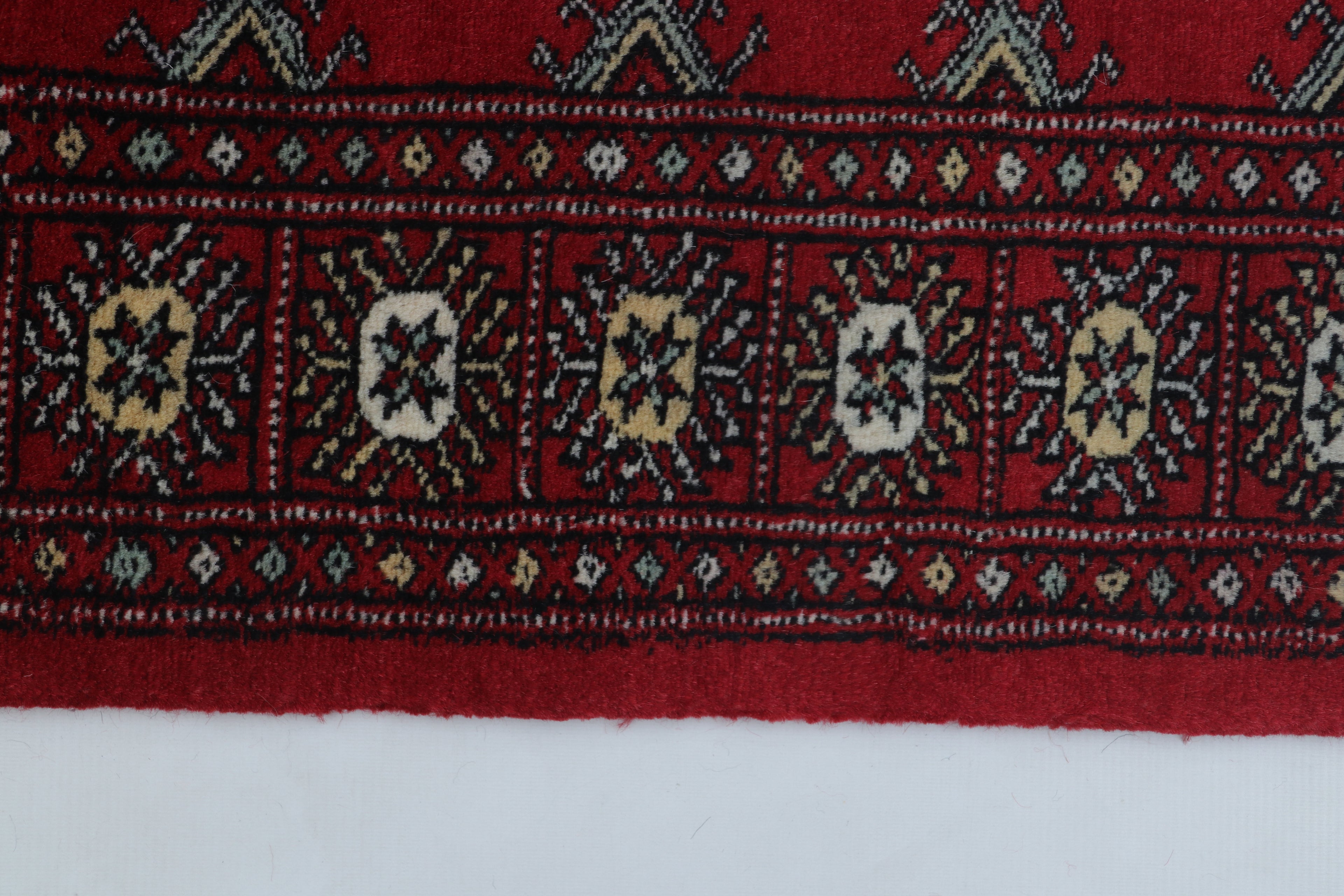 3x5 Red Mori Bokhara Handmade Wool & Cotton Rug | Geometric Hand-Knotted Area Rug
