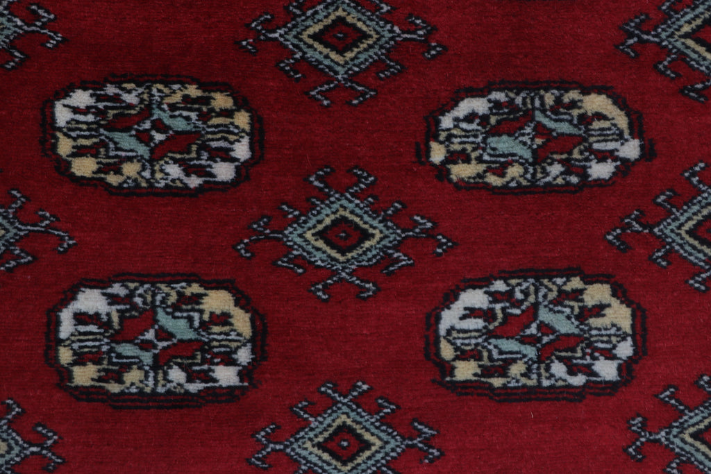3x5 Red Mori Bokhara Handmade Wool & Cotton Rug | Geometric Hand-Knotted Area Rug