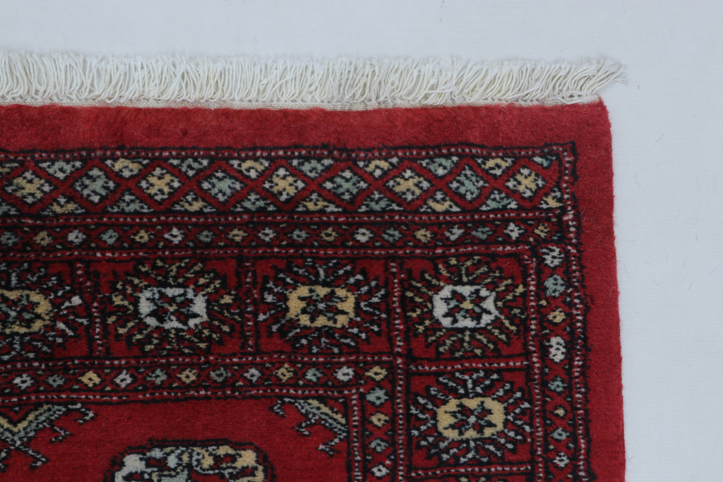 3x5 Red Mori Bokhara Handmade Wool & Cotton Rug | Geometric Hand-Knotted Area Rug