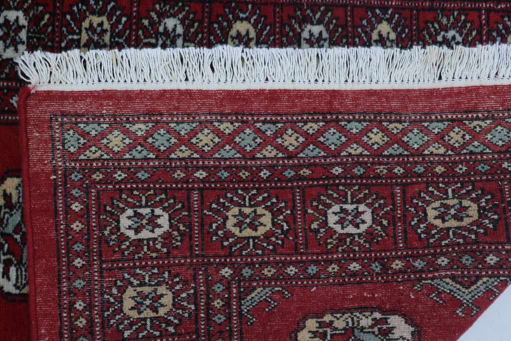 3x5 Red Mori Bokhara Handmade Wool & Cotton Rug | Geometric Hand-Knotted Area Rug