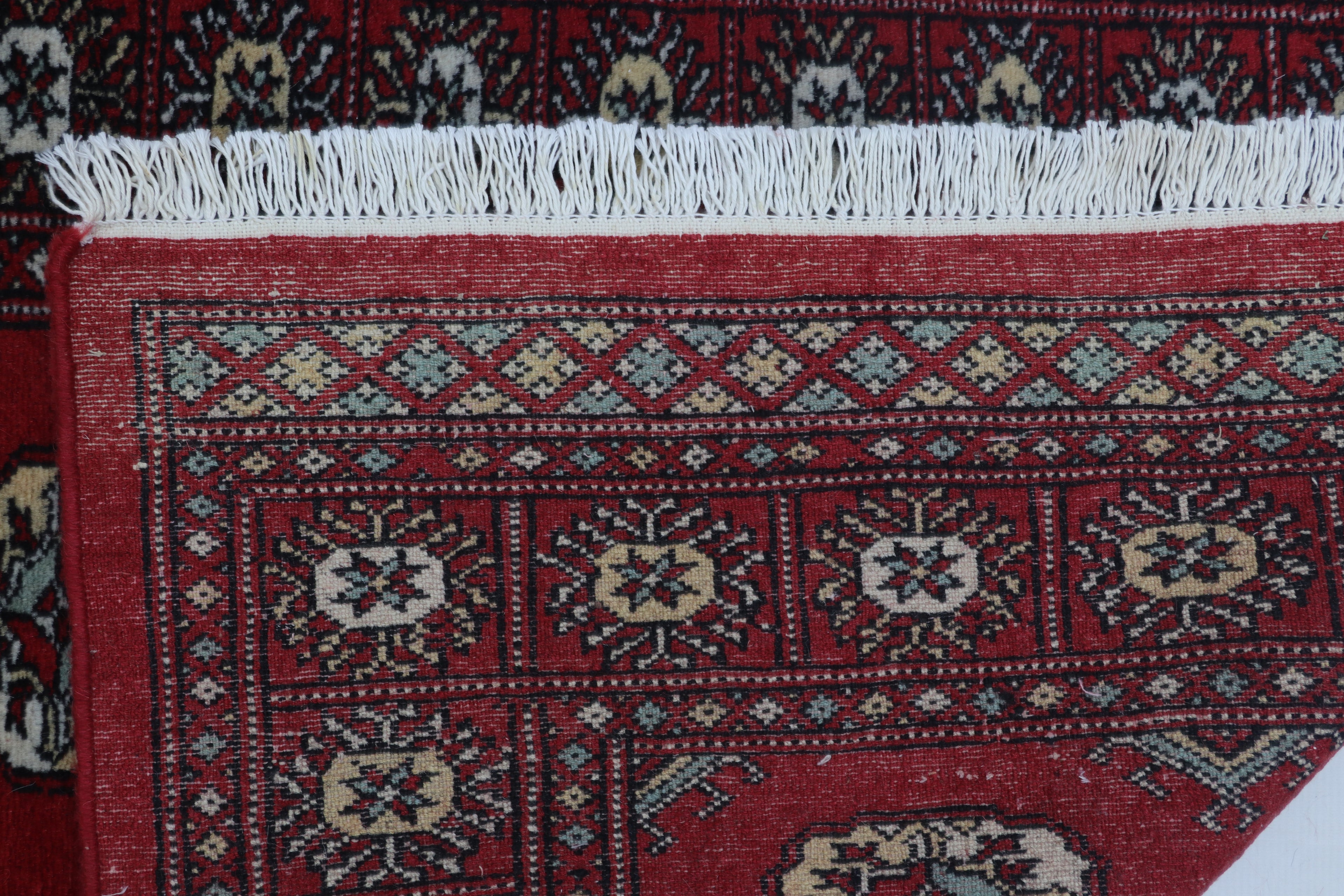 3x5 Red Mori Bokhara Handmade Wool & Cotton Rug | Geometric Hand-Knotted Area Rug