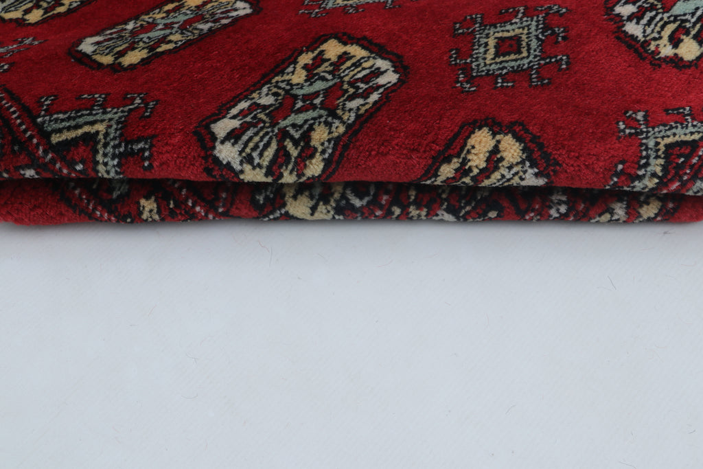 3x5 Red Mori Bokhara Handmade Wool & Cotton Rug | Geometric Hand-Knotted Area Rug