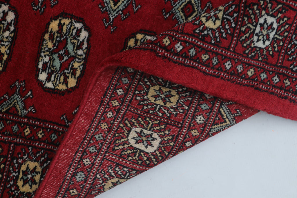 3x5 Red Mori Bokhara Handmade Wool & Cotton Rug | Geometric Hand-Knotted Area Rug