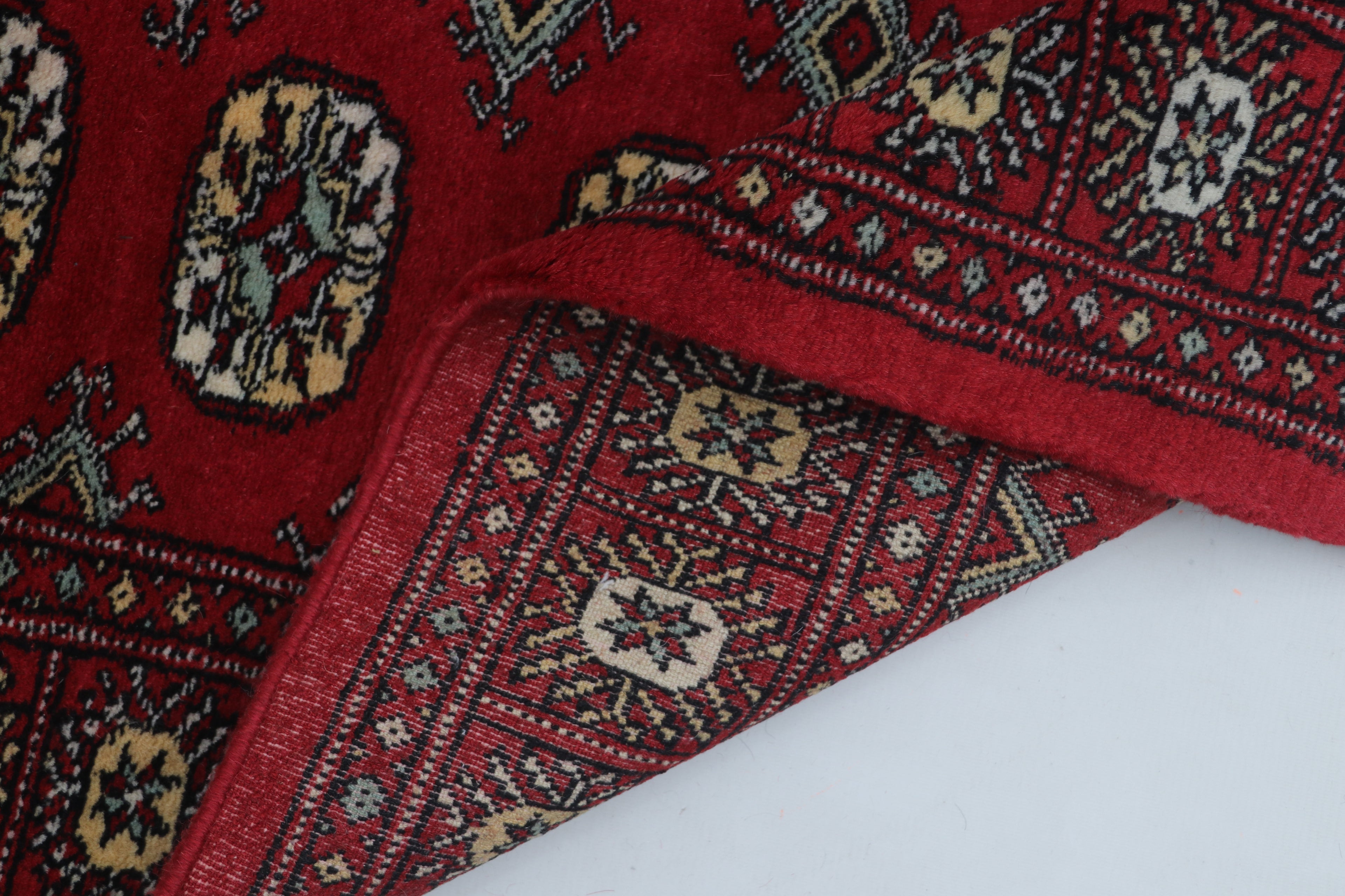 3x5 Red Mori Bokhara Handmade Wool & Cotton Rug | Geometric Hand-Knotted Area Rug