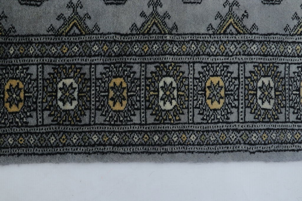 3x5 Grey Mori Bokhara Handmade Wool & Cotton Rug | Geometric Hand-Knotted Area Rug