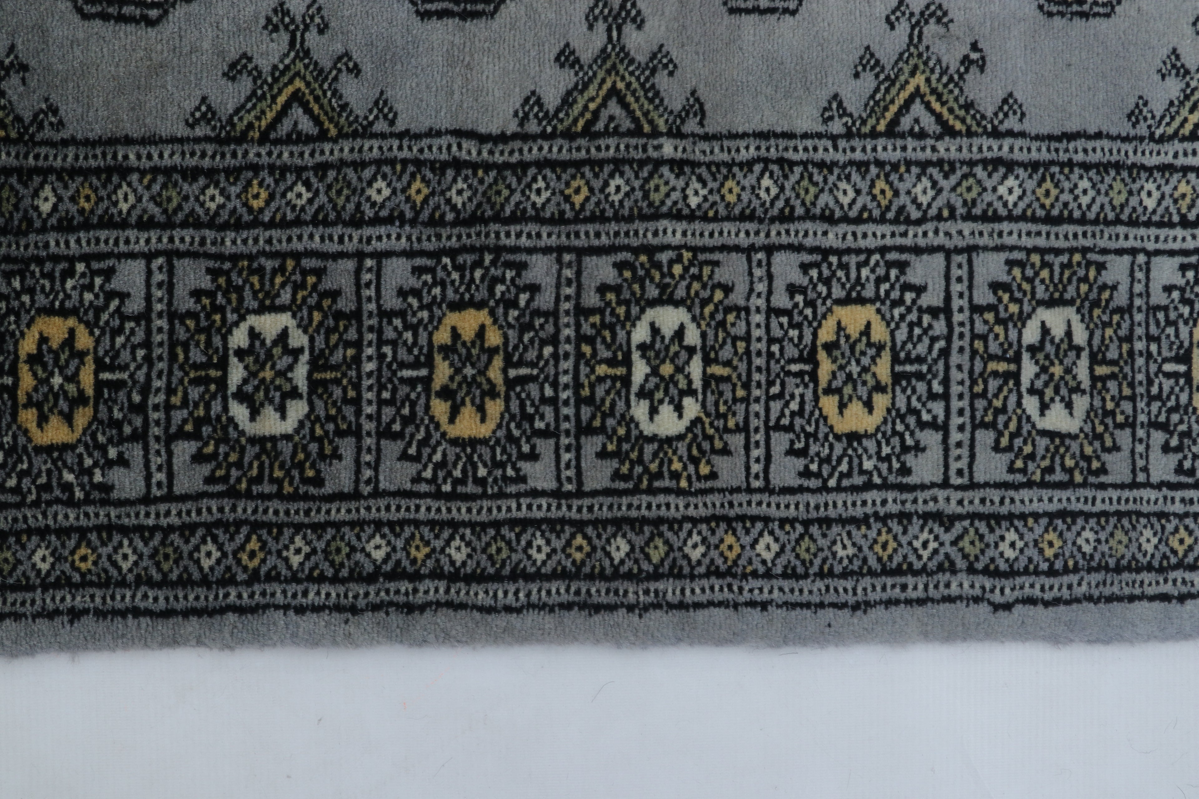 3x5 Grey Mori Bokhara Handmade Wool & Cotton Rug | Geometric Hand-Knotted Area Rug