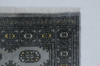 3x5 Grey Mori Bokhara Handmade Wool & Cotton Rug | Geometric Hand-Knotted Area Rug