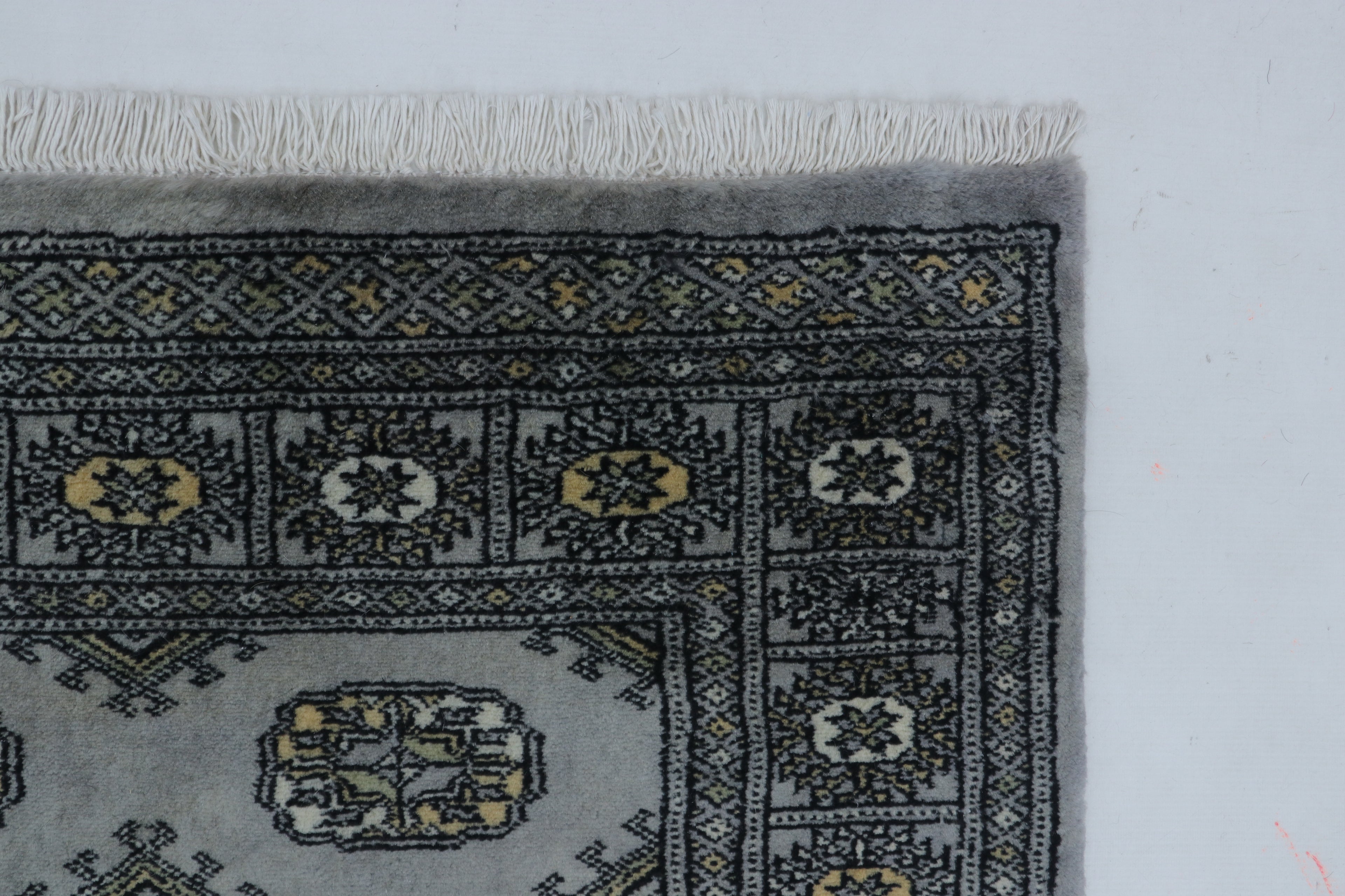 3x5 Grey Mori Bokhara Handmade Wool & Cotton Rug | Geometric Hand-Knotted Area Rug