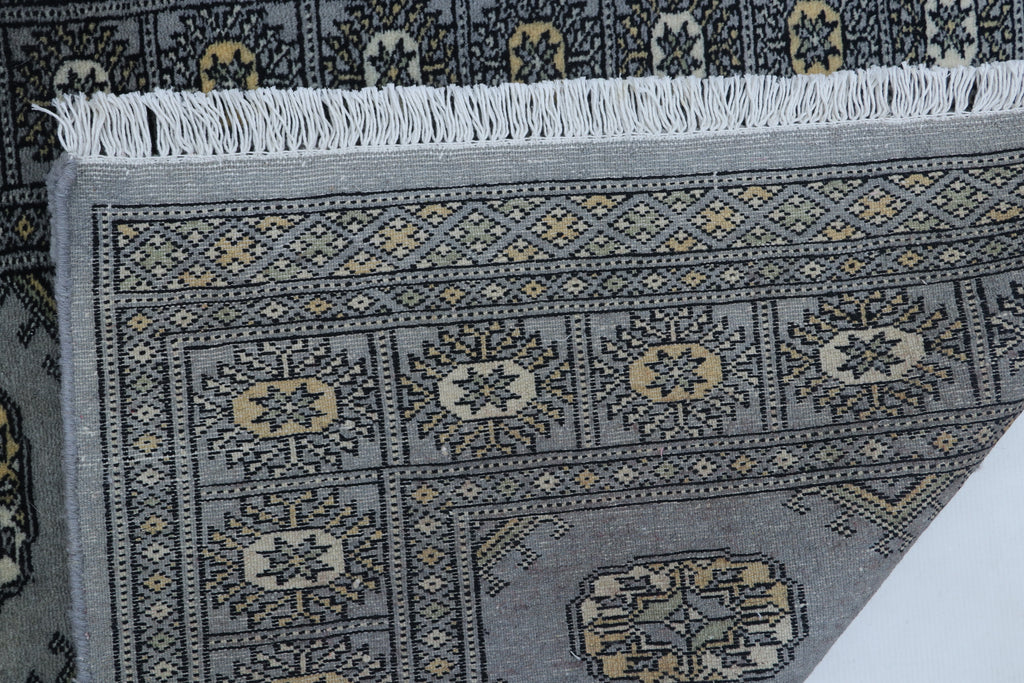 3x5 Grey Mori Bokhara Handmade Wool & Cotton Rug | Geometric Hand-Knotted Area Rug