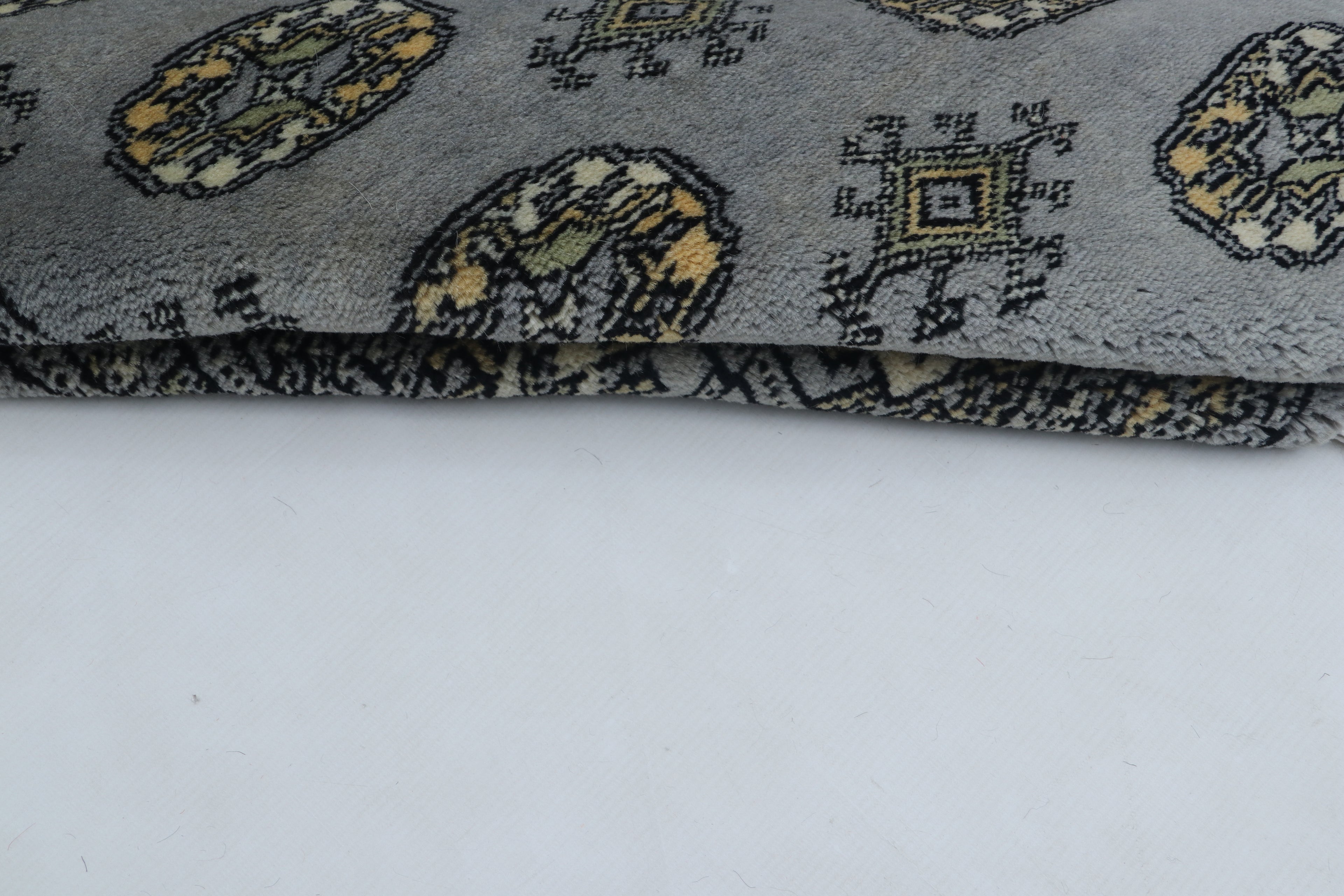 3x5 Grey Mori Bokhara Handmade Wool & Cotton Rug | Geometric Hand-Knotted Area Rug