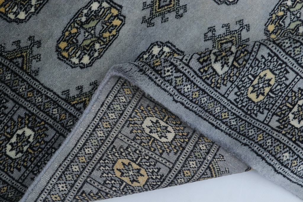 3x5 Grey Mori Bokhara Handmade Wool & Cotton Rug | Geometric Hand-Knotted Area Rug