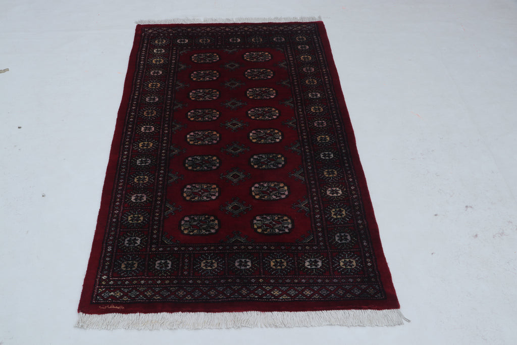 3x5 Red Mori Bokhara Handmade Wool & Cotton Rug | Geometric Hand-Knotted Area Rug