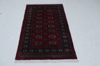 3x5 Red Mori Bokhara Handmade Wool & Cotton Rug | Geometric Hand-Knotted Area Rug