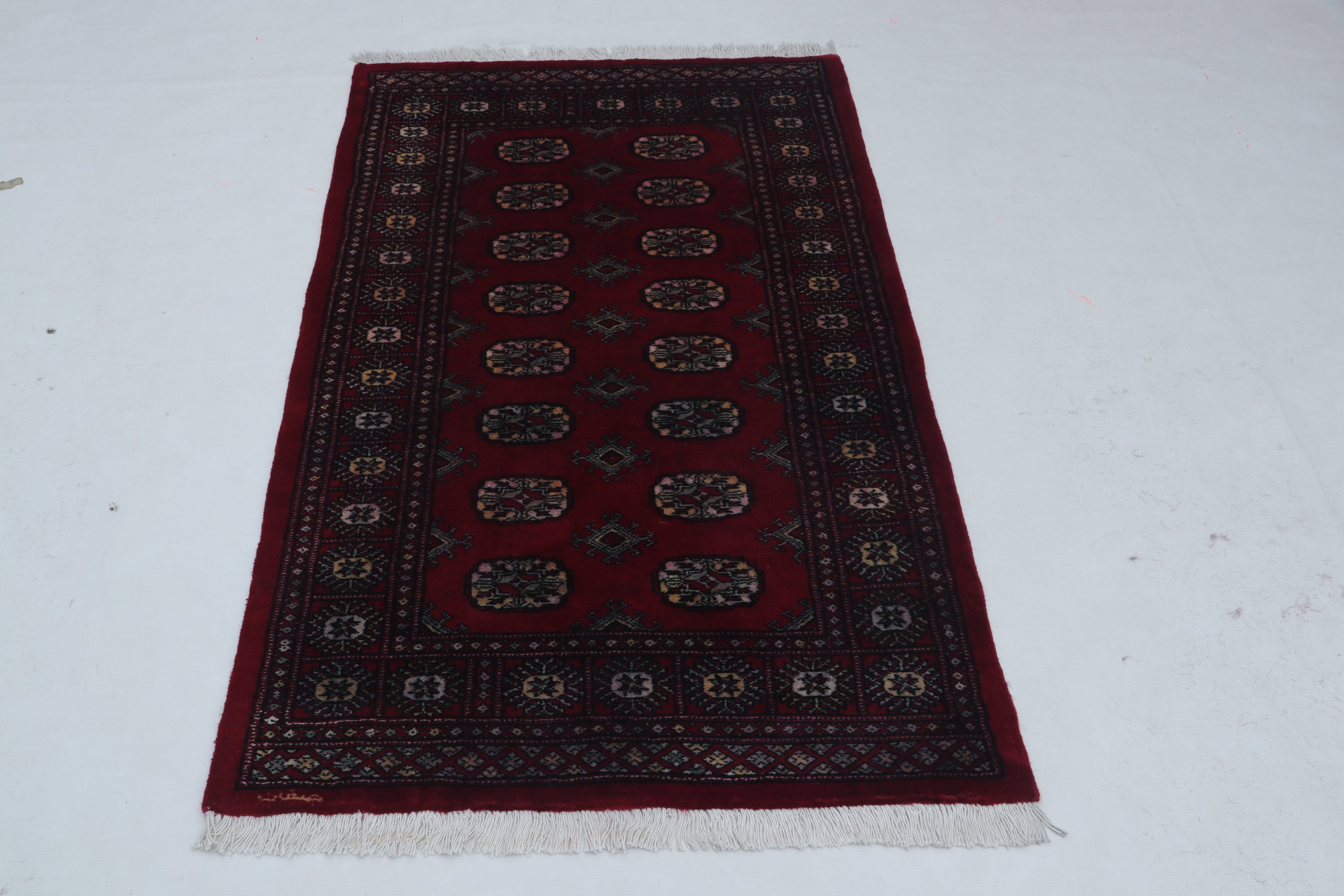 3x5 Red Mori Bokhara Handmade Wool & Cotton Rug | Geometric Hand-Knotted Area Rug