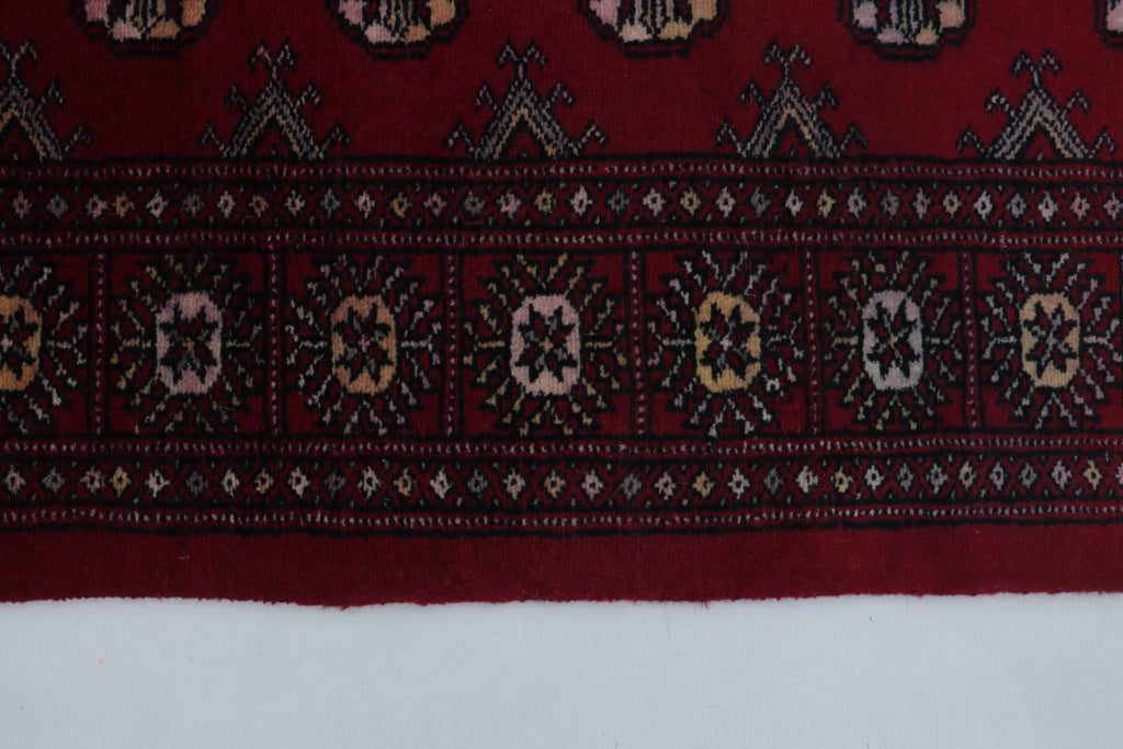 3x5 Red Mori Bokhara Handmade Wool & Cotton Rug | Geometric Hand-Knotted Area Rug
