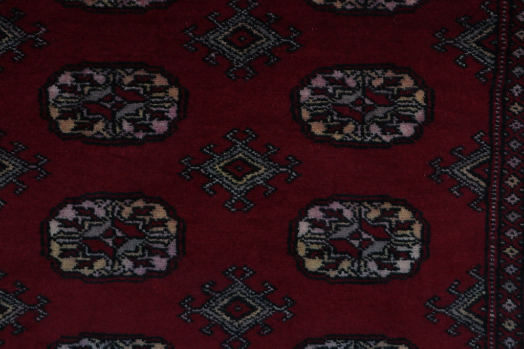 3x5 Red Mori Bokhara Handmade Wool & Cotton Rug | Geometric Hand-Knotted Area Rug