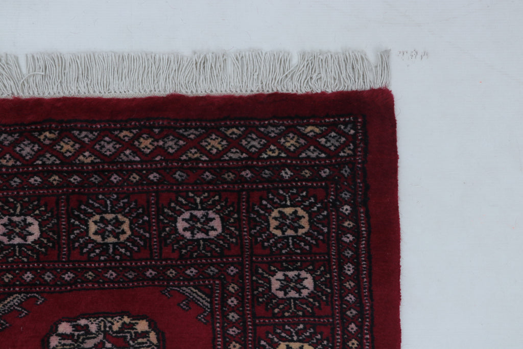 3x5 Red Mori Bokhara Handmade Wool & Cotton Rug | Geometric Hand-Knotted Area Rug