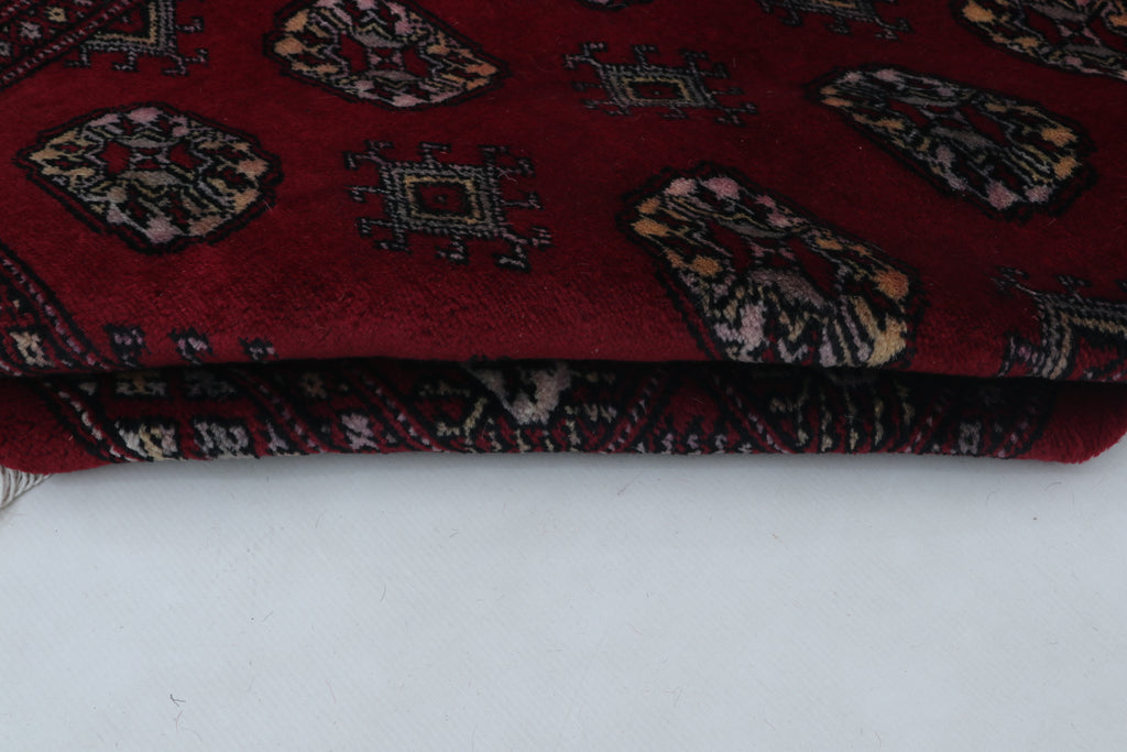 3x5 Red Mori Bokhara Handmade Wool & Cotton Rug | Geometric Hand-Knotted Area Rug