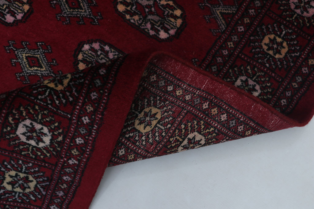 3x5 Red Mori Bokhara Handmade Wool & Cotton Rug | Geometric Hand-Knotted Area Rug