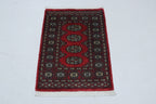 2x3 Red Mori Bokhara Handmade Wool & Cotton Rug | Geometric Hand-Knotted Area Rug