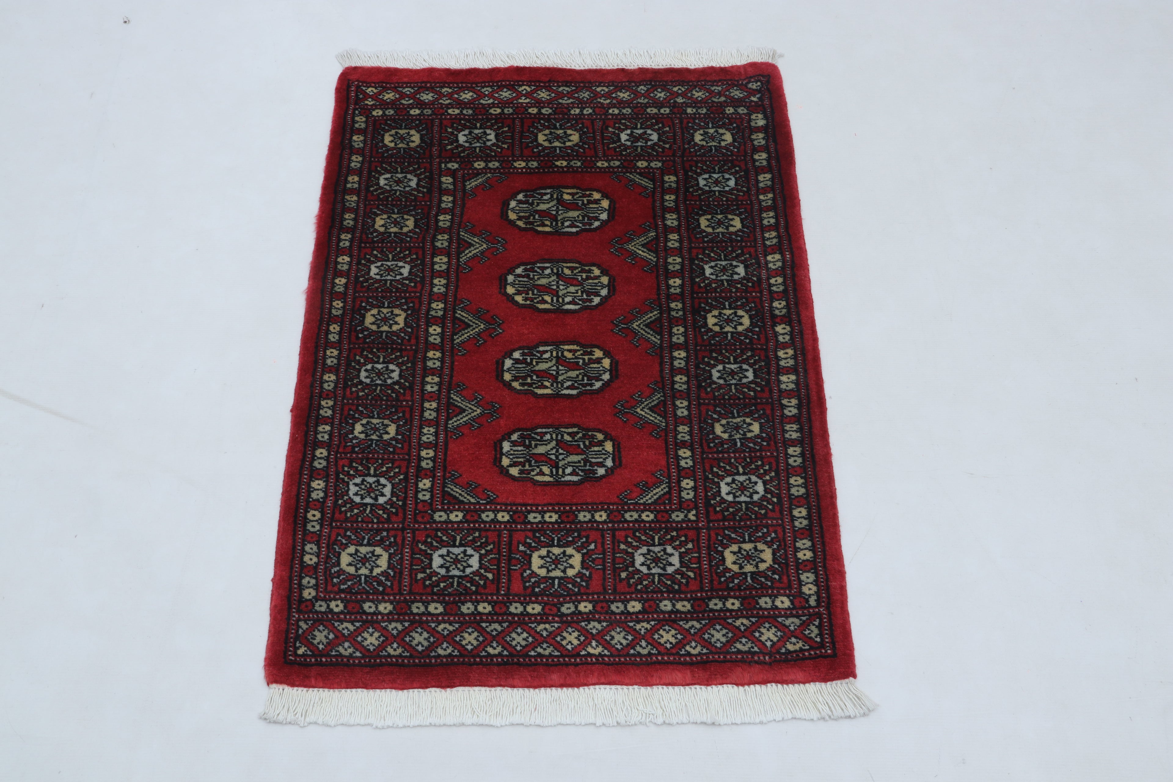 2x3 Red Mori Bokhara Handmade Wool & Cotton Rug | Geometric Hand-Knotted Area Rug