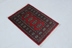 2x3 Red Mori Bokhara Handmade Wool & Cotton Rug | Geometric Hand-Knotted Area Rug