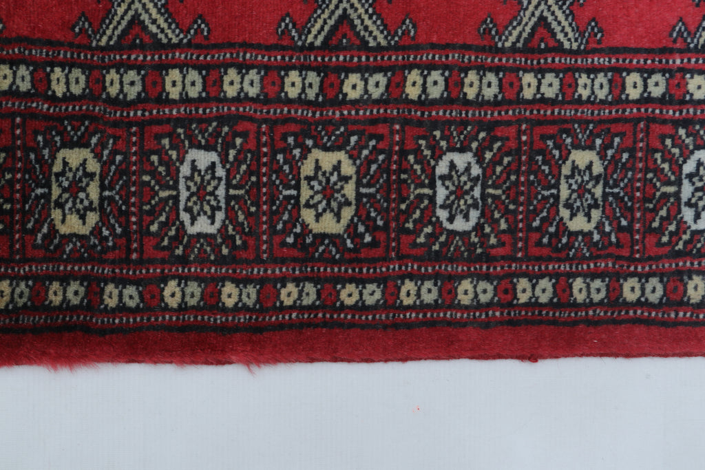 2x3 Red Mori Bokhara Handmade Wool & Cotton Rug | Geometric Hand-Knotted Area Rug