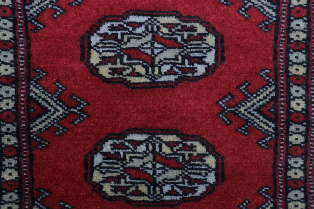 2x3 Red Mori Bokhara Handmade Wool & Cotton Rug | Geometric Hand-Knotted Area Rug