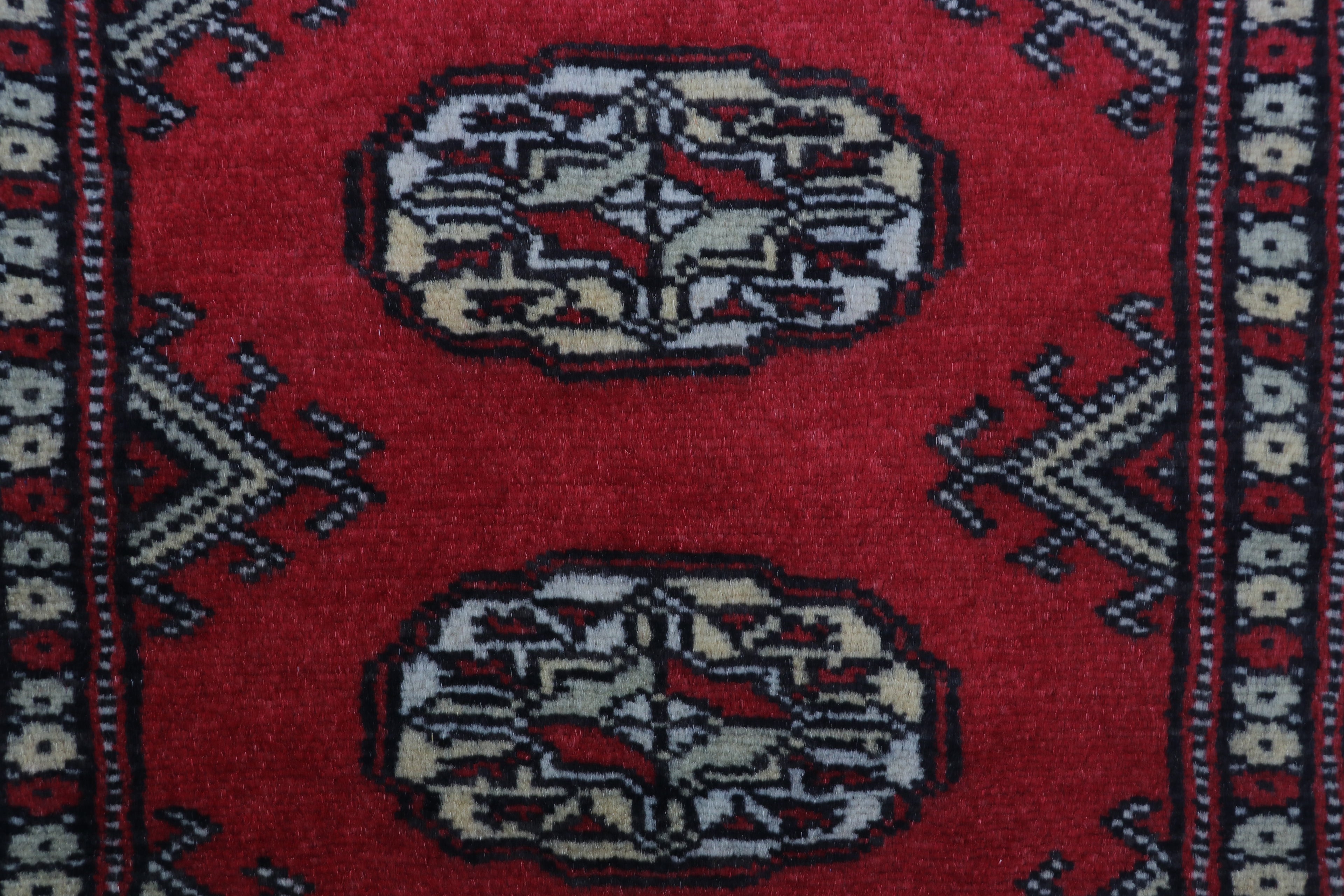 2x3 Red Mori Bokhara Handmade Wool & Cotton Rug | Geometric Hand-Knotted Area Rug