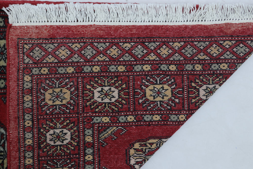 2x3 Red Mori Bokhara Handmade Wool & Cotton Rug | Geometric Hand-Knotted Area Rug