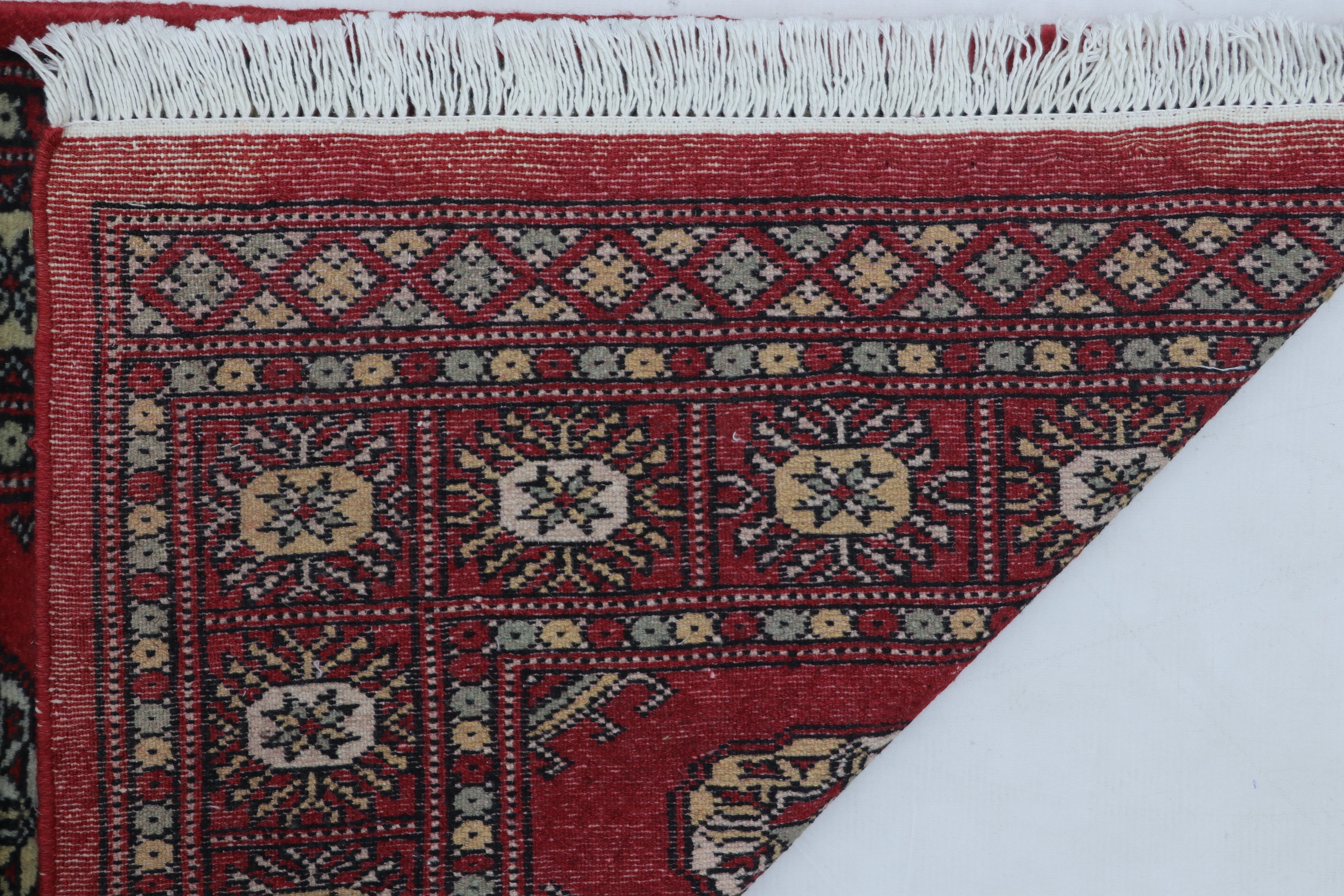 2x3 Red Mori Bokhara Handmade Wool & Cotton Rug | Geometric Hand-Knotted Area Rug