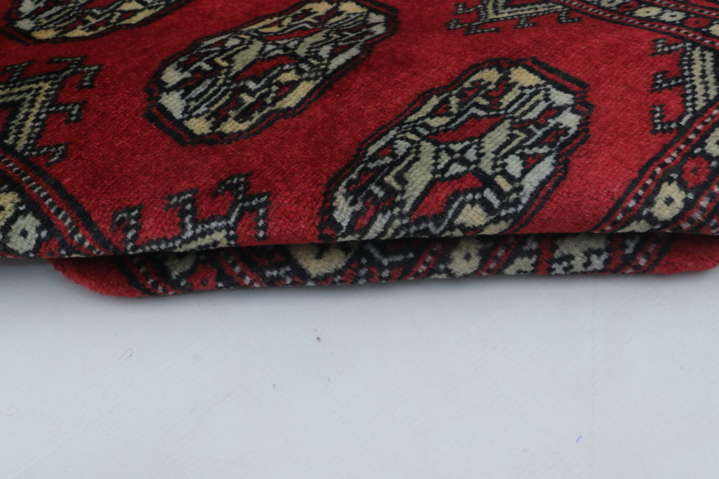 2x3 Red Mori Bokhara Handmade Wool & Cotton Rug | Geometric Hand-Knotted Area Rug