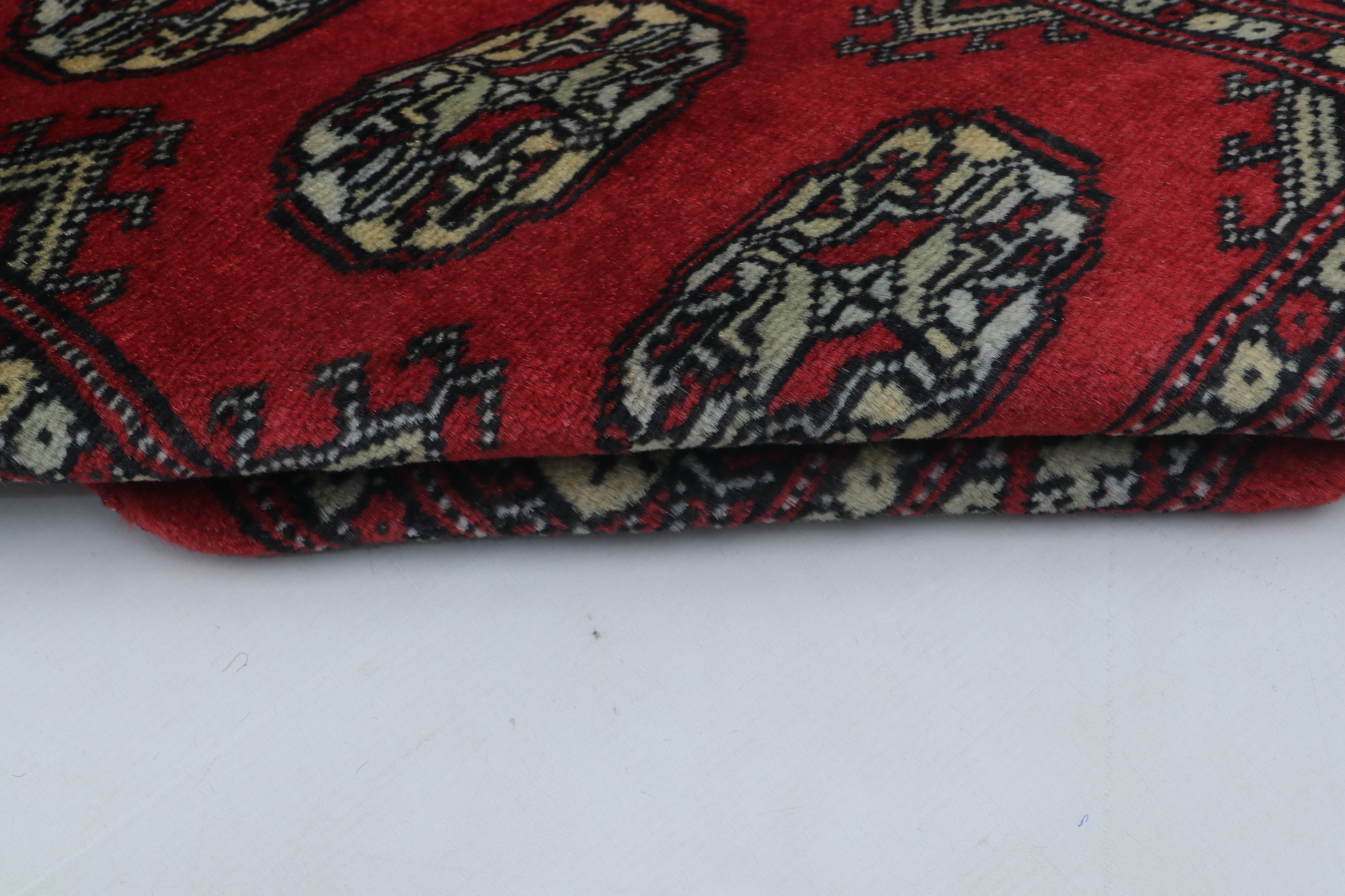 2x3 Red Mori Bokhara Handmade Wool & Cotton Rug | Geometric Hand-Knotted Area Rug